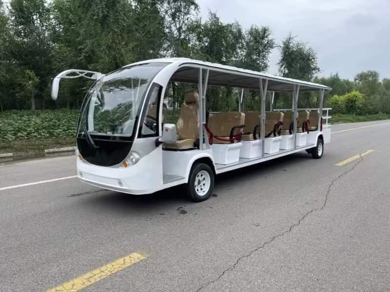 Bus Wisata Listrik Putih 23 Kursi 72v 200AH Baterai Timah-asam Tanpa Pintu
