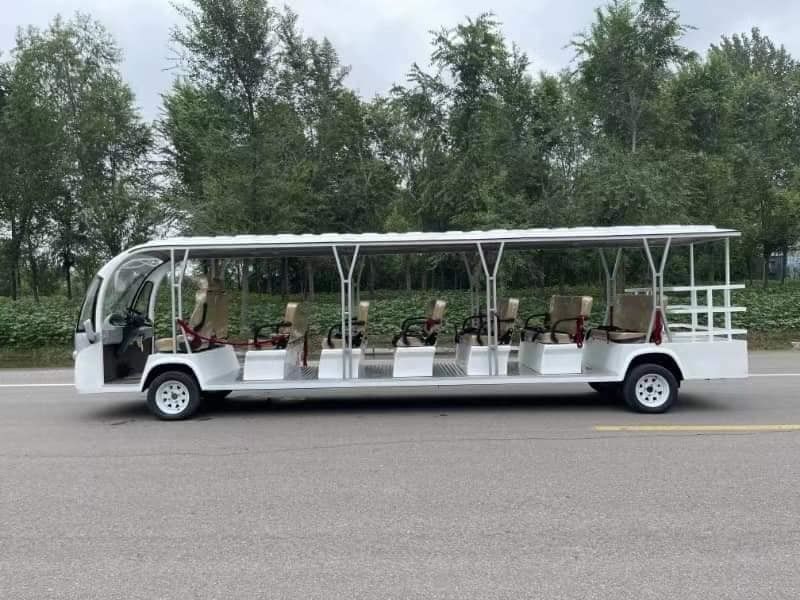 Bus Wisata Listrik Putih 23 Kursi 72v 200AH Baterai Timah-asam Tanpa Pintu