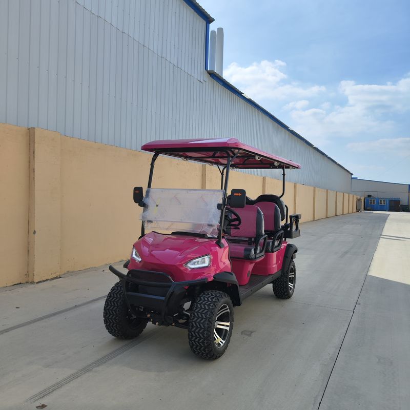 Pink 4+2 People Golf Cart 5kw Motor With Lithium Battery And 12'' Off -Road Tires