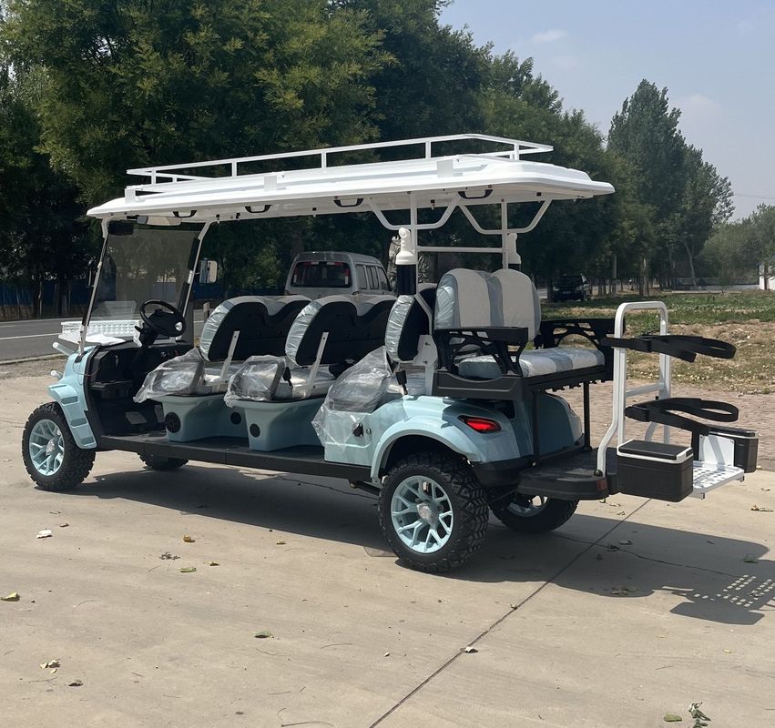 5KW AC Motor 14 inç off-road lastikler 8 koltuklu golf arabası lüks koltuklar ön tampon ve lityum pil ile