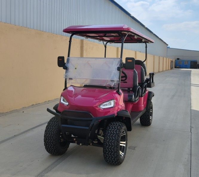 Pink 4+2 Golf Cart 5kw Motor With Lithium Battery And 12'' Off -Road Tires