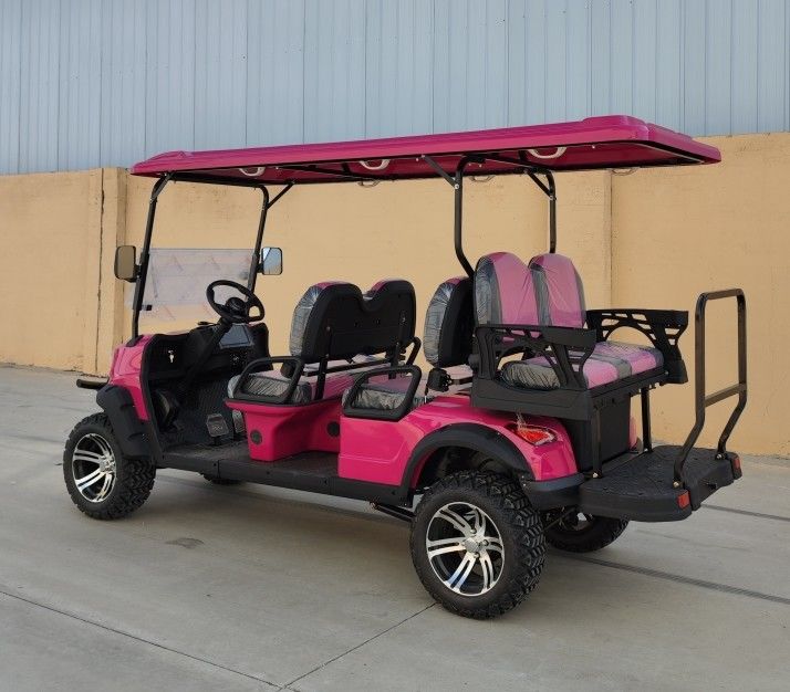 Pink 4+2 Golf Cart 5kw Motor With Lithium Battery And 12'' Off -Road Tires