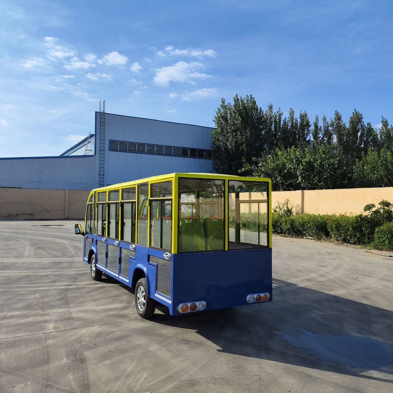 14-miejscowy żółty i niebieski elektryczny autobus z klimatyzacją 72-woltowa bateria litowa Golf Place 13-calowa opona