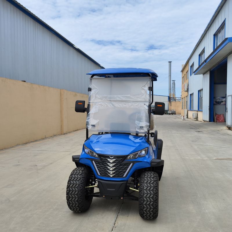 Blue Two-Seater Off-Road Mini Electric Golf Cart With Front Suspension Disc Brake