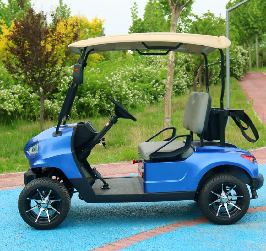 Blue 2 Seater Electric Golf Cart With 48v 4kw Motor Durable Roof And Comfortable Seating CE Certification Road Legal