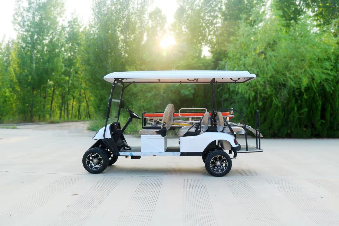 3 kişilik elektrikli golf özel ambulansı hastanelerde, bakım evlerinde ve diğer senaryolarda özel renkler ve logolarla özelleştirilebilir.