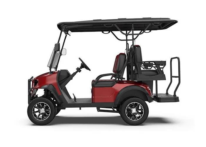 Low Profile Burgundy Color Luxury And Noble Electric 4-Seater Golf Cart 72v Lithium Battery Off-Road Tires Can Conquer All Kinds Of Rugged Roads