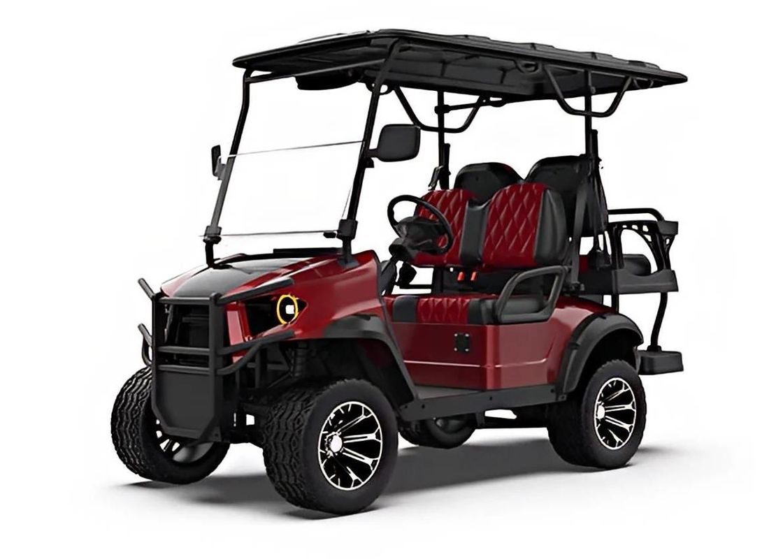 Low Profile Burgundy Color Luxury And Noble Electric 4-Seater Golf Cart 72v Lithium Battery Off-Road Tires Can Conquer All Kinds Of Rugged Roads