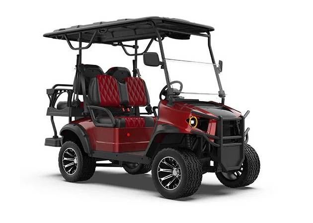 Low Profile Burgundy Color Luxury And Noble Electric 4-Seater Golf Cart 72v Lithium Battery Off-Road Tires Can Conquer All Kinds Of Rugged Roads