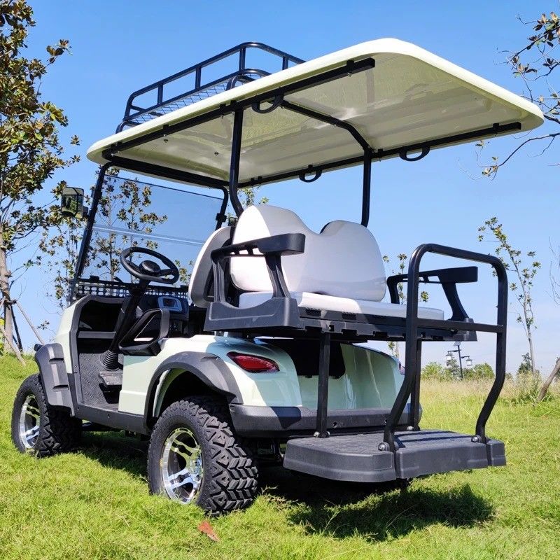 The Pointed-Head Off-Road Electric Golf Cart Can Seat 4 People And Is Suitable For Seaside Hotel Pick-Up And Drop-Off. It Supports Customization And Provides CE Certification.