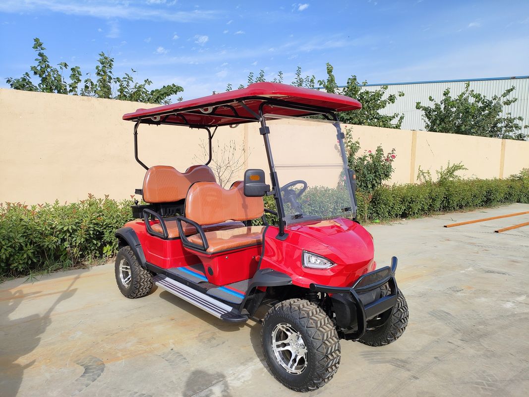 Rode elektrische golfkar met vier zitplaatsen en optionele offroadbanden, aanpasbaar logo, CE-certificering en een nominale lading van 2 - 1100 kg