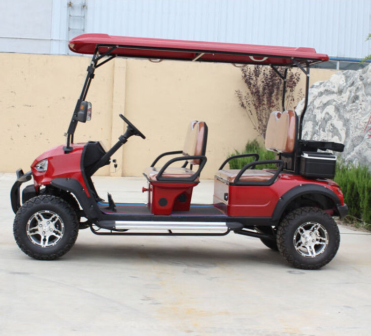 Rode elektrische golfkar met vier zitplaatsen en optionele offroadbanden, aanpasbaar logo, CE-certificering en een nominale lading van 2 - 1100 kg