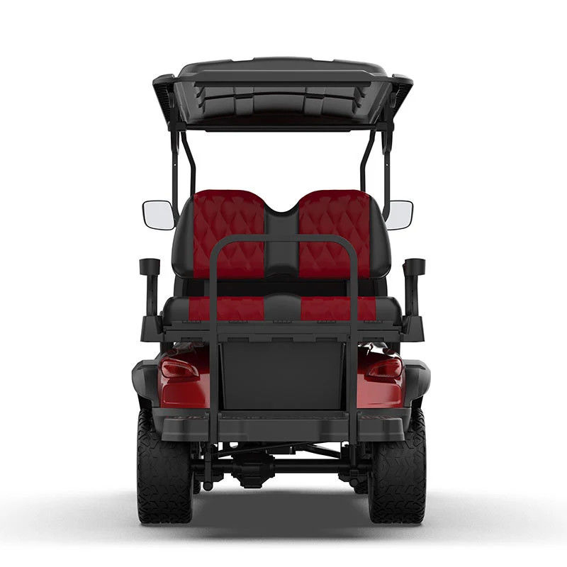 Electric Golf Cart Featuring Spacious 2+2 Seating Bold Black And Red Color Blocking Design For Enhanced Comfort And Style On Golf Course