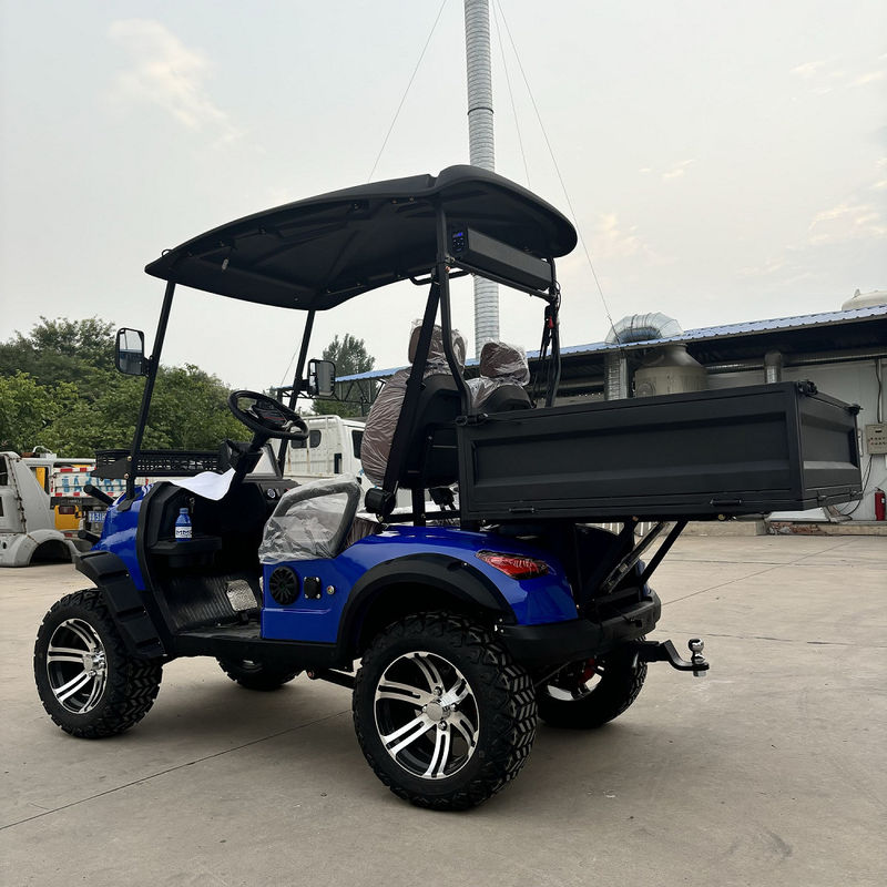 Sapphire Blue Hai chỗ ngồi xe golf điện với thùng có thể nghiêng cao mã lực tùy chỉnh màu sắc và logo