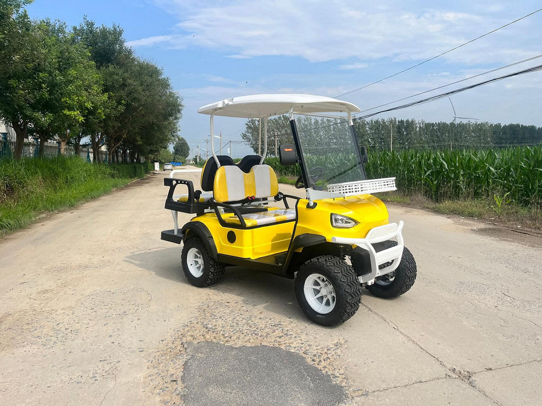 Bright Yellow 2+2-Seater Electric Golf Cart Lithium Battery Customized With Color And LOGO And Provides CE Certification