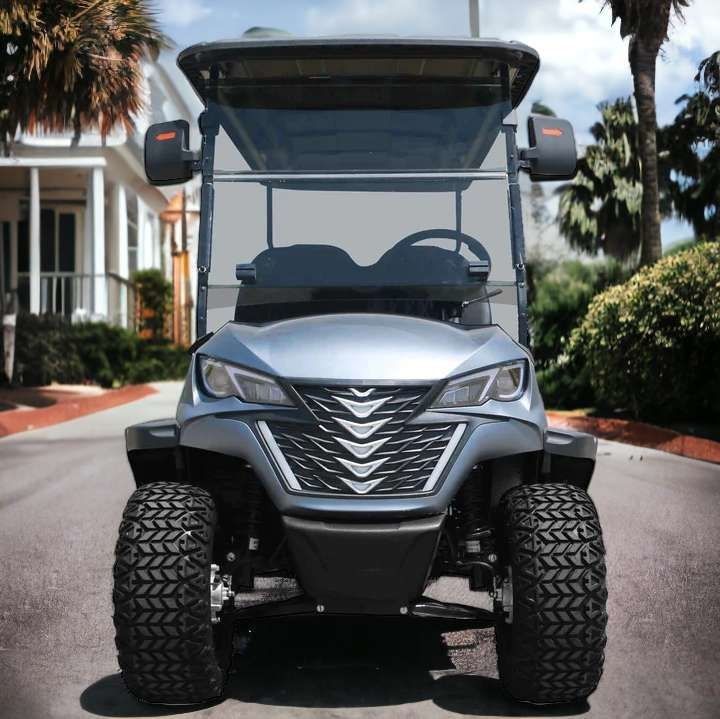 2+2-Seater Luxury Gray Electric Golf Cart With High Horsepower 14-Inch Off-Road Tires For Various Scenes Such As Mountains And Beaches