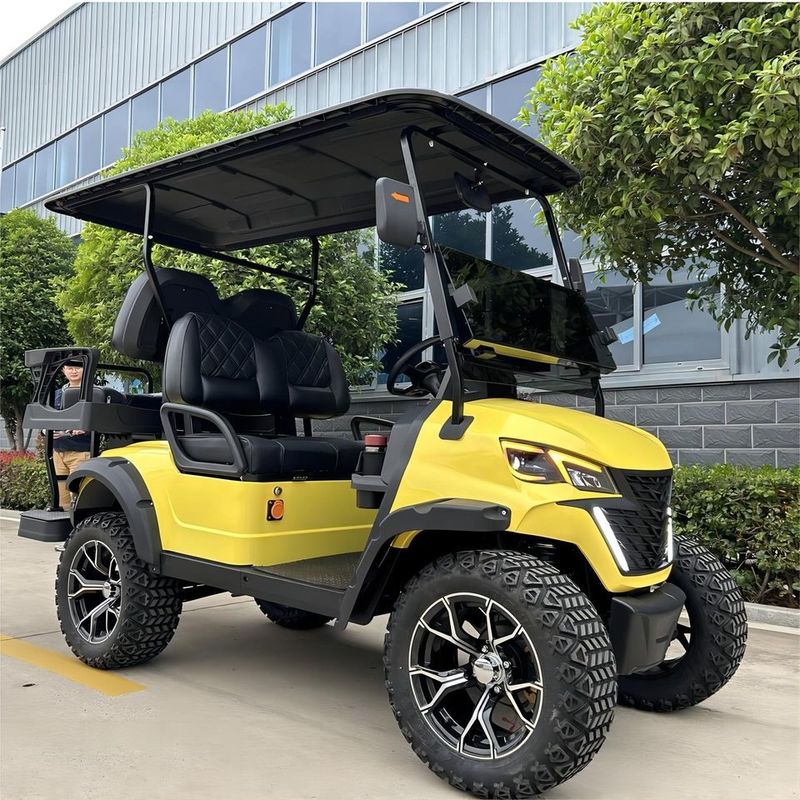 2+2-Seater Luxury Bright Yellow Electric Golf Cart With High Horsepower 14-Inch Off-Road Tires Lithium Battery