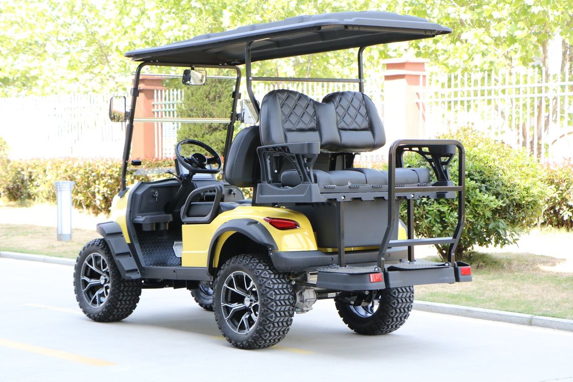 2+2-Seater Luxury Bright Yellow Electric Golf Cart With High Horsepower 14-Inch Off-Road Tires Lithium Battery