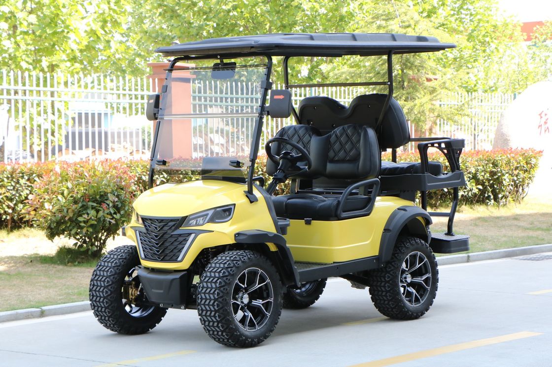 2+2-Seater Luxury Bright Yellow Electric Golf Cart With High Horsepower 14-Inch Off-Road Tires Lithium Battery