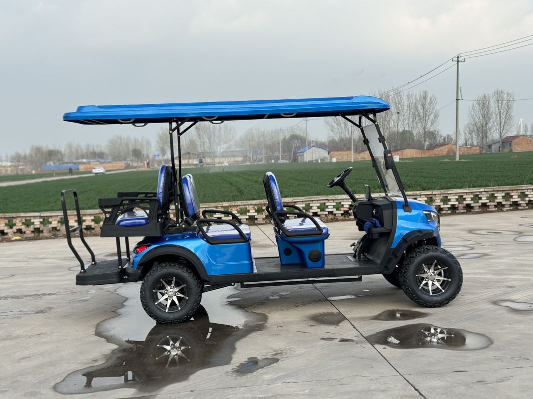 Azul 4 + 2 lugares elétricos Off-Road Carro de Golf de luxo Bateria de lítio Equipado com pneus off-road de 14 polegadas Cor e LOGO personalizáveis