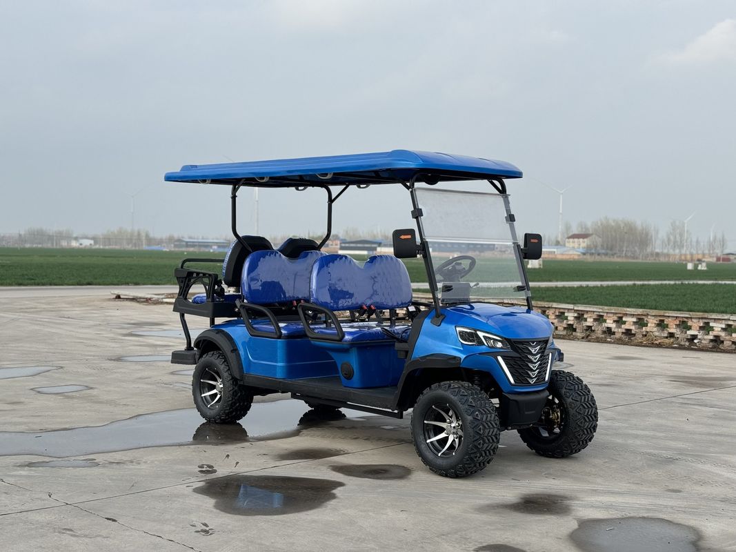Azul 4 + 2 lugares elétricos Off-Road Carro de Golf de luxo Bateria de lítio Equipado com pneus off-road de 14 polegadas Cor e LOGO personalizáveis