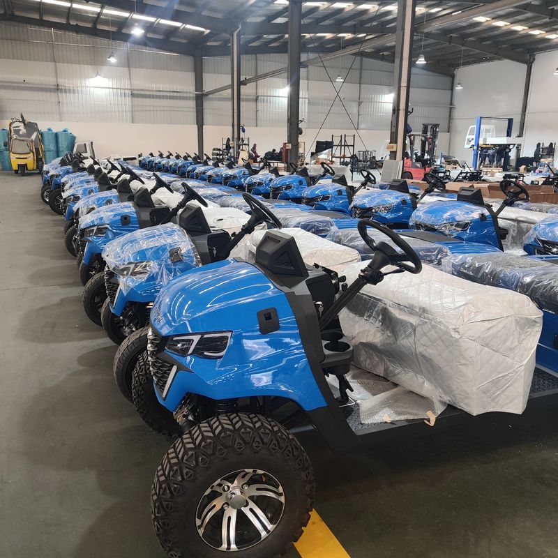 Azul 4 + 2 lugares elétricos Off-Road Carro de Golf de luxo Bateria de lítio Equipado com pneus off-road de 14 polegadas Cor e LOGO personalizáveis