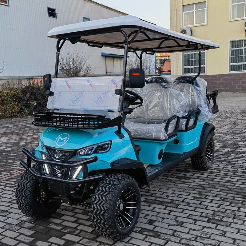 Luxo 4+2 lugares Carrinho de Golf Elétrico Azul Off-Road Bateria de Lítio Equipado com Pneus Off-Road de 14 polegadas