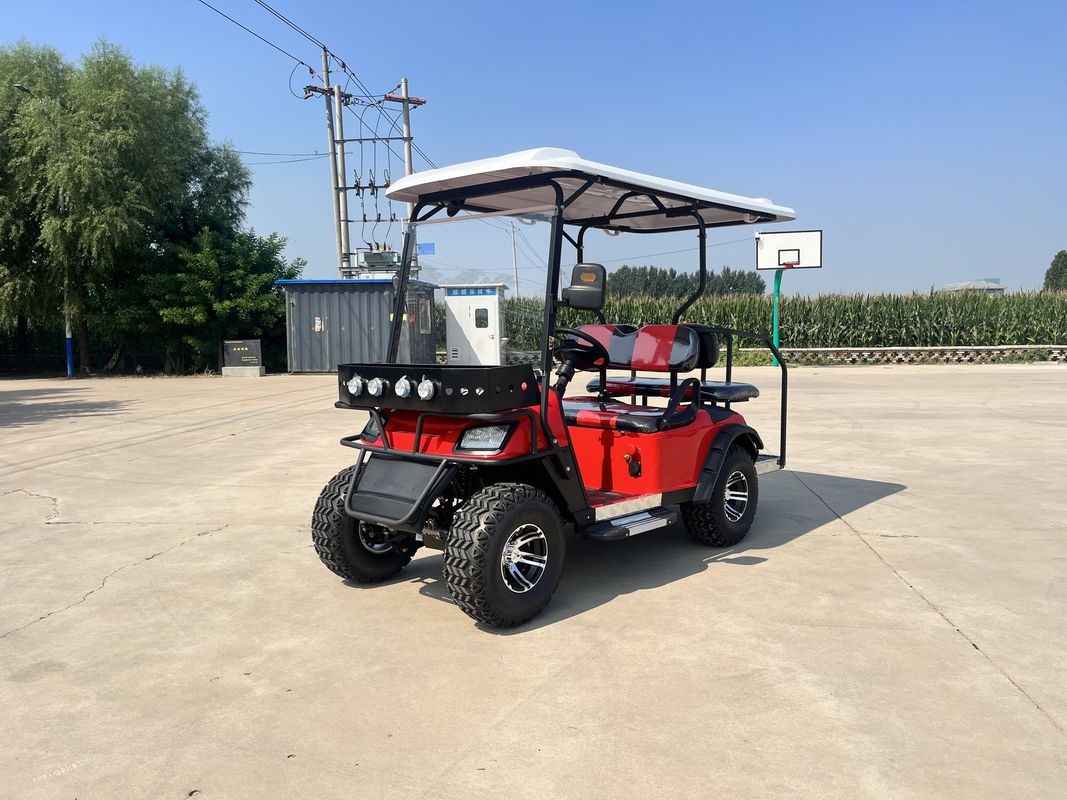 4 kişilik Klasik Kırmızı Elektrikli Golf Arabası Özel Lityum Pilli Özel Renkler Ve Logolar