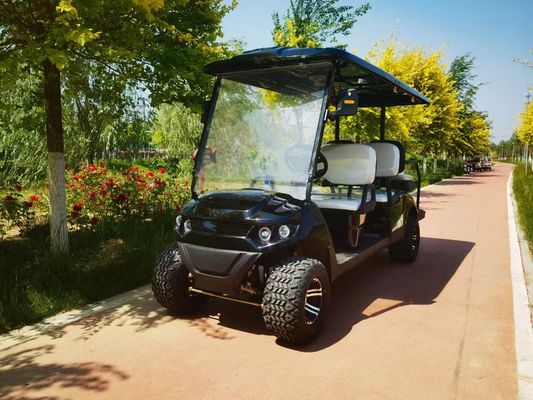 Black Six-Seater Customizable Electric Golf Cart With MacPherson Independent Suspension 4kw Lithium Battery 72v